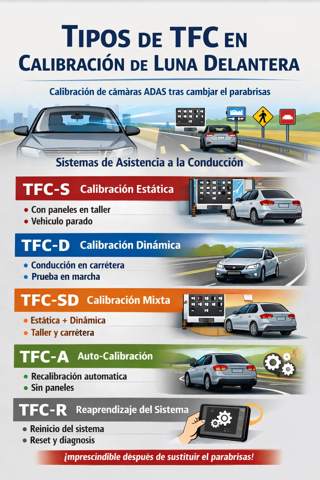 Tipos de TFC en calibración de luna delantera, guía completa