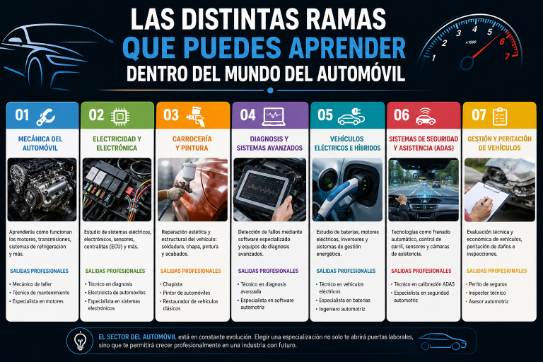 Las distintas ramas que puedes aprender dentro del mundo del automóvil