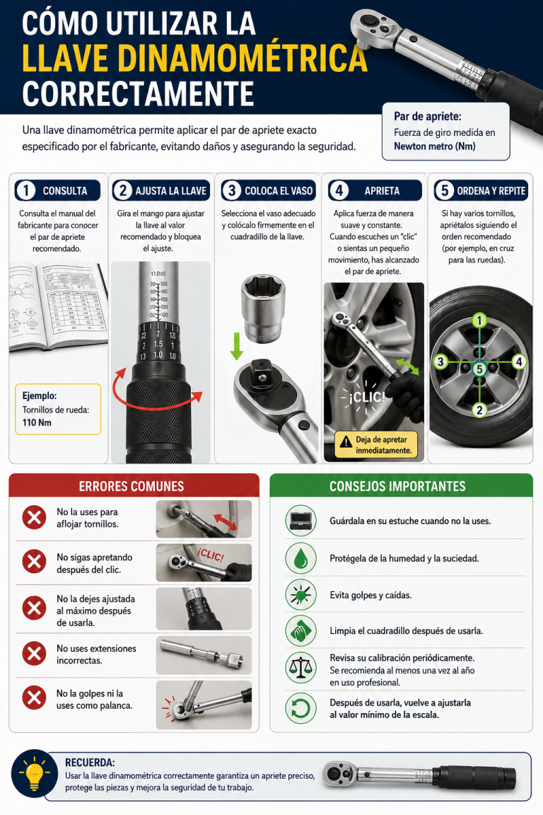 Cómo utilizar la llave dinamométrica correctamente