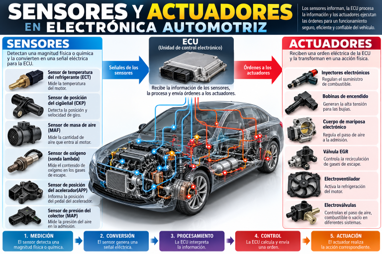 Sensores y actuadores en electrónica automotriz